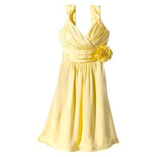 TEVOLIO Womens Satin V Neck Dress with Removable Flower   Sassy Yellow   12