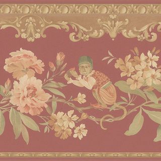 Red Monkey Floral Border Wallpaper (RedDimensions 10 1/4 inches x 15Gender NeutralTheme FloralMaterials Solid sheet vinylCare Instructions ScrubbableHanging Instructions Pre pasted )
