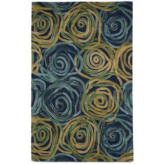 Faded Swirl Blue/ Beige Indoor Wool Rug (8 X 10)