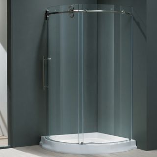 Vigo Industries VG6031STCL36WL Shower Enclosure, 36 x 36 Frameless Round 5/16 LeftSided Door w/White Base Clear/Stainless Steel