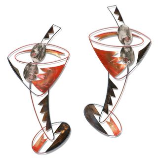 Iron Werks Tango Tini Wall Sculpture (Silver, red, orangeMaterials: 100 percent metalSpecial Features: Ready to hangSpecial Features: Tango martini designDimensions: 38 inches high x 33 inches wide x 5 inches deep )