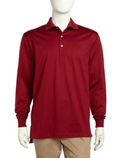 Long Sleeve Poplin Polo Shirt, Maroon