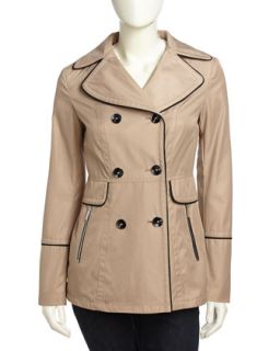 Double Breasted Pipe Trimmed Jacket, Mocha/Black