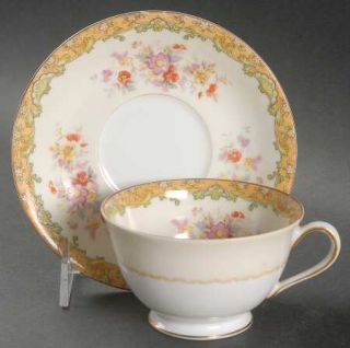 Kingswood Aragon Footed Cup & Saucer Set, Fine China Dinnerware   Scrolls,Yellow