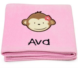 Pink Mod Monkey Applique Fleece Blanket   Embroidered