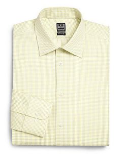 Ike Behar Mini Check Cotton Dress Shirt   Green