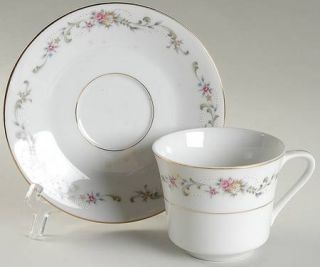 Ranmaru Limoge Flat Cup & Saucer Set, Fine China Dinnerware   Floral Garland, Gr
