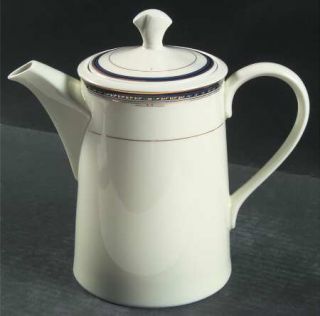 Mikasa Emporio Coffee Pot & Lid, Fine China Dinnerware   Blue Band,White,Gold,Te