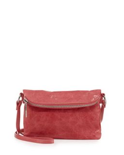 Lexi Glossy Tumbled Leather Crossbody Bag, Ruby Red