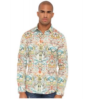 Just Cavalli Acanthus Embroidery Print Slim Fit Shirt Mens Long Sleeve Button Up (Multi)