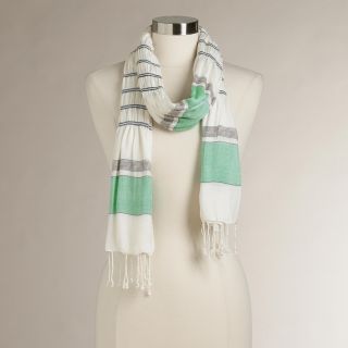 Green Ruched Striped Scarf   World Market