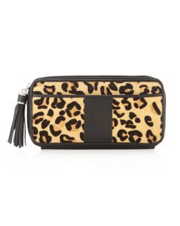 Leopard Print Calf Hair Zip Around Wallet