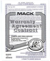 Mack In Home Three Year Extended Warranty Certificate (TVs up to $2500) *1051*