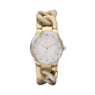 LIZ CLAIBORNE Womens Simulated Horn Chunky Link Bracelet Watch, Gold