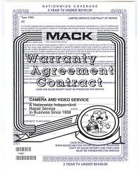 Mack On Site Three Year Extended Warranty Certificate (TVs up to $3100) **1085**