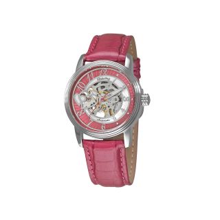 STUHRLING Womens Silver Tone Pink Automatic Watch