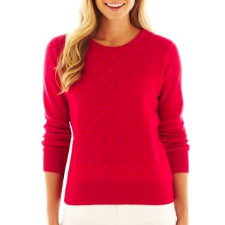 LIZ CLAIBORNE Long Sleeve Polka Dot Knit Sweater, Fiesta Rose Multi, Womens