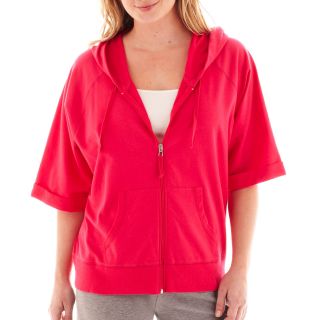 Made For Life Short Sleeve French Terry Hoodie   Plus, Bright Rose, Womens