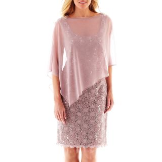 Sleeveless Lace Sheath Dress with Chiffon Popover, Mauve