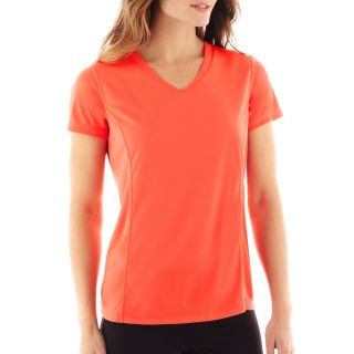 Made For Life Short Sleeve Seamed Mesh Tee, Hot Coral, Womens