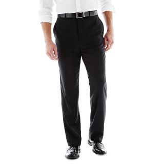 Stafford 100% Wool Flat Front Suit Pants   Slim Fit, Black, Mens