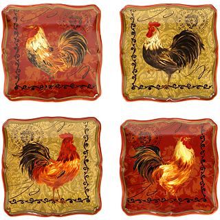 Tuscan Rooster Set of 4 Canape Plates