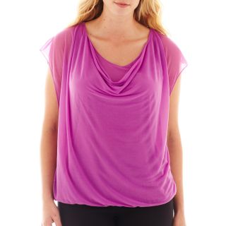 Worthington Cap Sleeve Chiffon Mesh Top   Plus, Purple