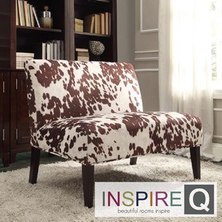 Inspire Q Wicker Faux Brown Cow Hide Fabric 2 seater Accent Loveseat