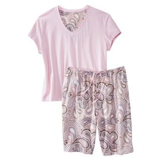 Womens Plus Size Top/Short Pajama Set   Pink/Grey Paisley 1 Plus
