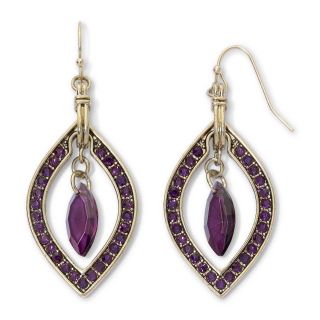 Gold Tone & Purple Teardrop Earrings