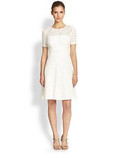 Kay Unger Textured Floral Lace Dress   White