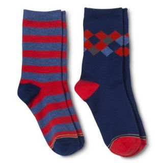 Signature GOLD by GOLDTOE Boys 2 Pack Casual Crew Socks   Assorted Red/Blue L