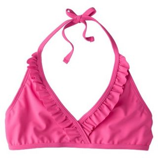 Girls Striped Ruffle Halter Bikini Swim Top   Pink S