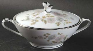 Noritake Barbara Sugar Bowl & Lid, Fine China Dinnerware   Pink & Gray Flowers,T
