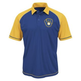 MLB Mens Milwaukee Brewers Synthetic Polo T Shirt   Blue/Yellow (S)