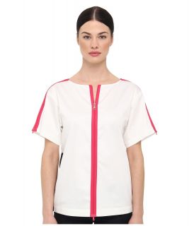 LOVE Moschino Short Sleeve Shirt With Pink Zip and Black Trim Womens T Shirt (White)