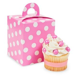 Hot Pink White Polka Dot Cupcake Boxes