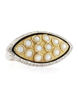 Two Tone Mother of Pearl Bezel Ring, Size 8