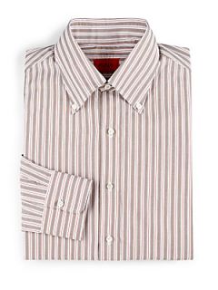 ISAIA Striped Cotton Dress Shirt   Red