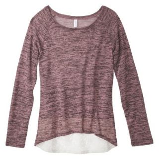 Xhilaration Juniors High Low Sweater with Crochet Trim   Pink S(3 5)