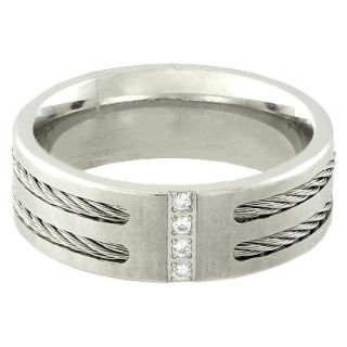 Stainless Steel and Cubic Zirconia Mens Cable Ring   Silver (Size 11)