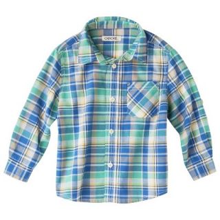 Cherokee Infant Toddler Boys Plaid Button Down Shirt   Blue 2T