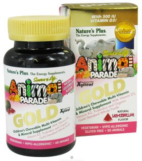 Natures Plus   Source of Life Animal Parade Gold Childrens Chewable Multi Vitamin & Mineral Natural Watermelon Flavor   60 Chewable Tablets