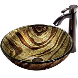 VIGO Zebra Glass Vessel Sink and Faucet Set in Oil Rubbed Bronze