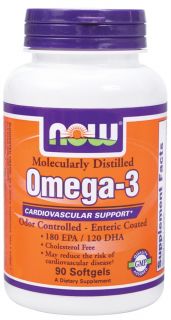 NOW Foods   Omega 3 Enteric Coated Odor Controlled Molecularly Distilled 1000 mg.   90 Softgels
