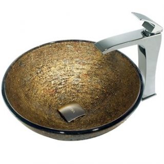 VIGO Textured Copper Glass Vessel Sink and Faucet Set in Chrome
