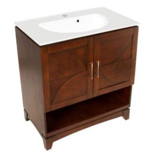 Foremost Maya 31 in. Vanity with Open Shelf in Walnut and Vitreous China Top and Sink in White MANA3119OS