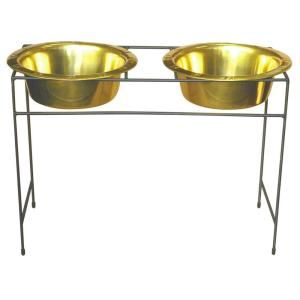 Platinum Pets 12 Cup Wrought Iron Modern Diner Dog Stand with Extra Wide Rimmed Bowls in Gold MDDS96GLD