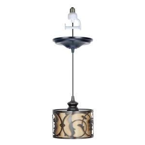 Worth Home Products 1 Light Brushed Bronze Instant Pendant Light Conversion Kit and Overlay with Linen Moss Shade CSN 0404 4 1