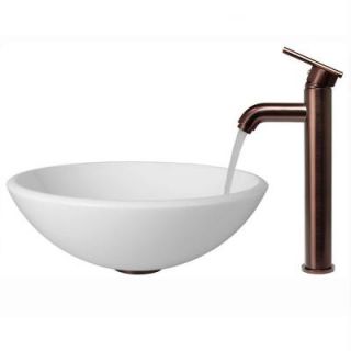 Vigo Phoenix Stone Glass Vessel Sink in White with Faucet in Oil Rubbed Bronze VGT202